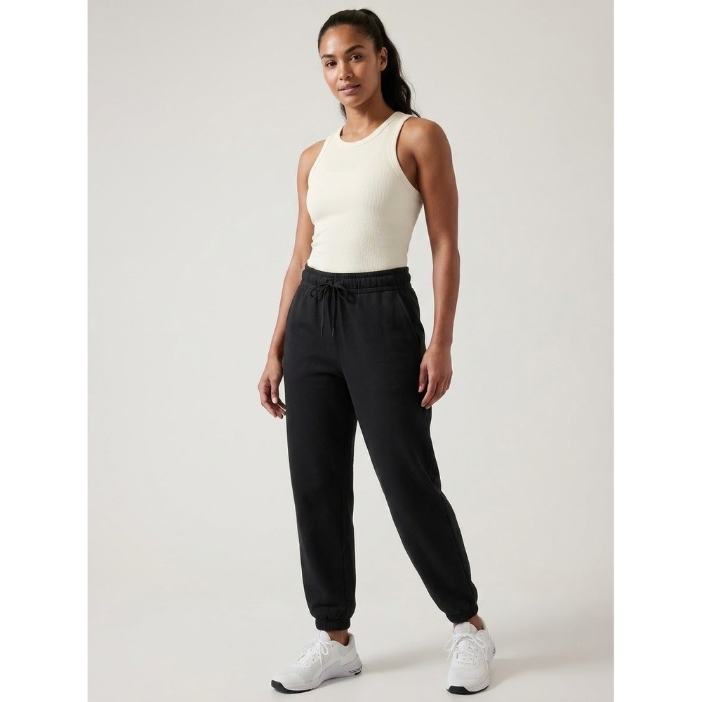 Athleta Coaster Luxe Joggers Black Fleece Sweatpants Tall Medium